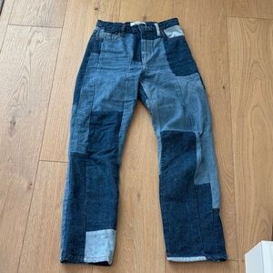 Reformation Two-Tone Denim Jeans in Light & Mid Blue